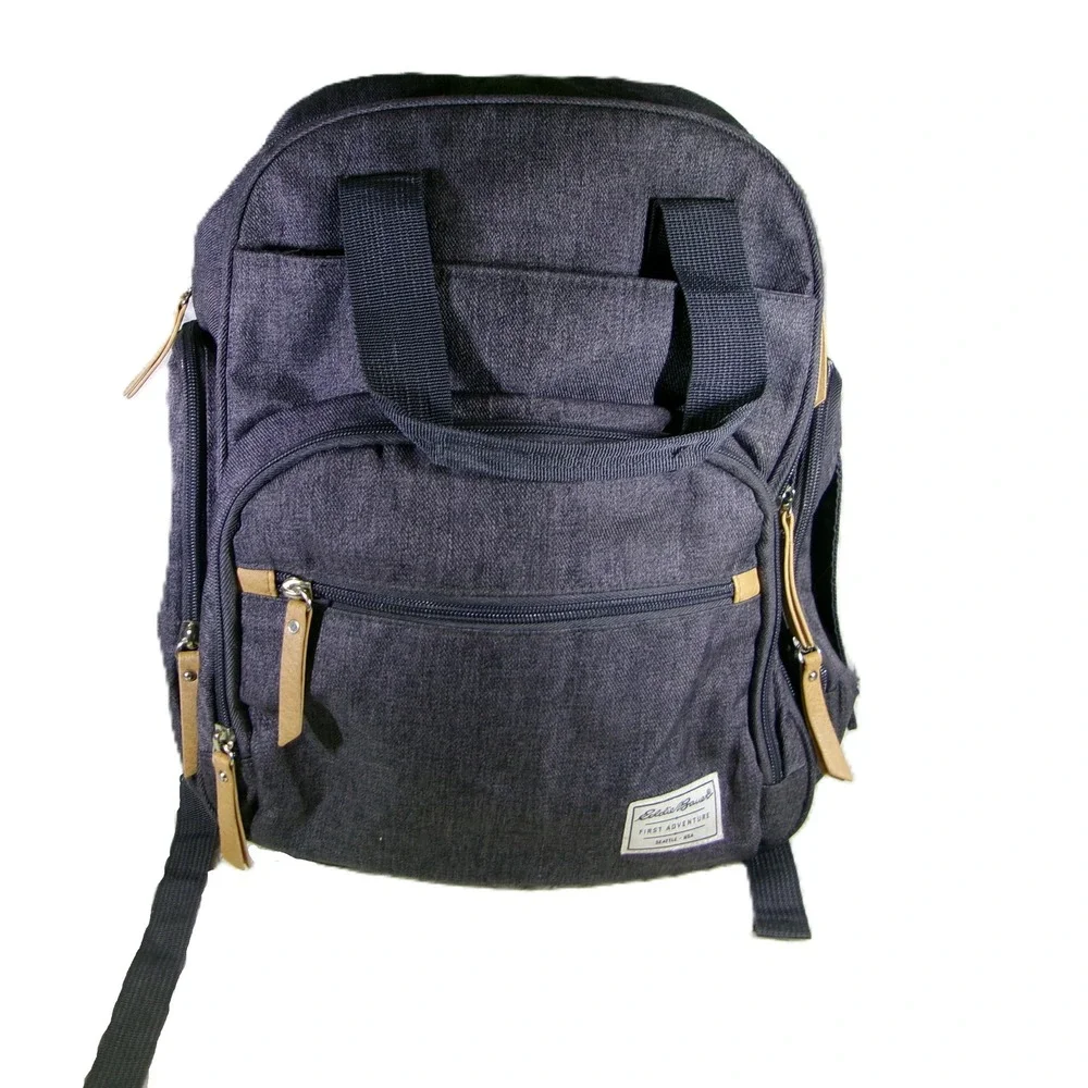 Eddie Bauer Unisex OS Diaper Backpack Grey Denim First Adventure Travel Bag